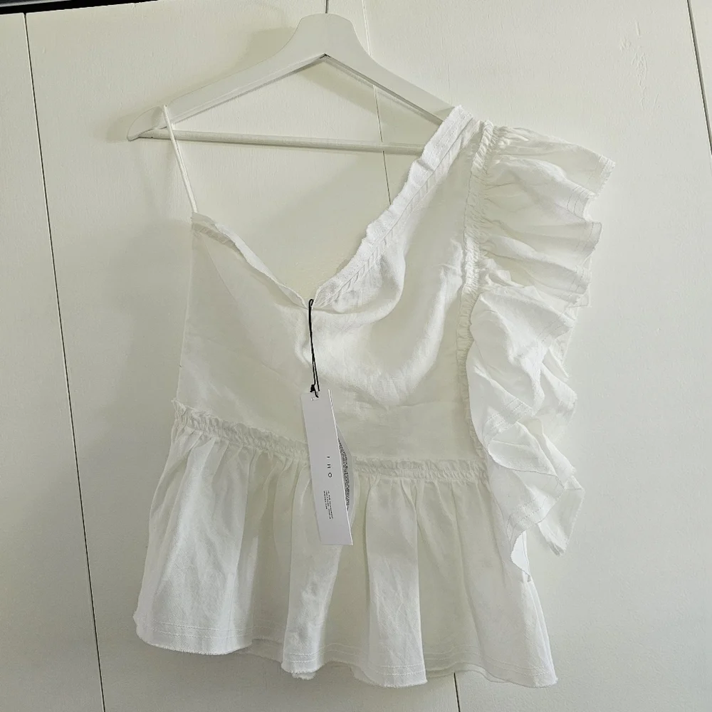 IRO White Asymmetrical Ruffled Peplum Blouse Size EU 38 US 6 - Picture 4 of 6